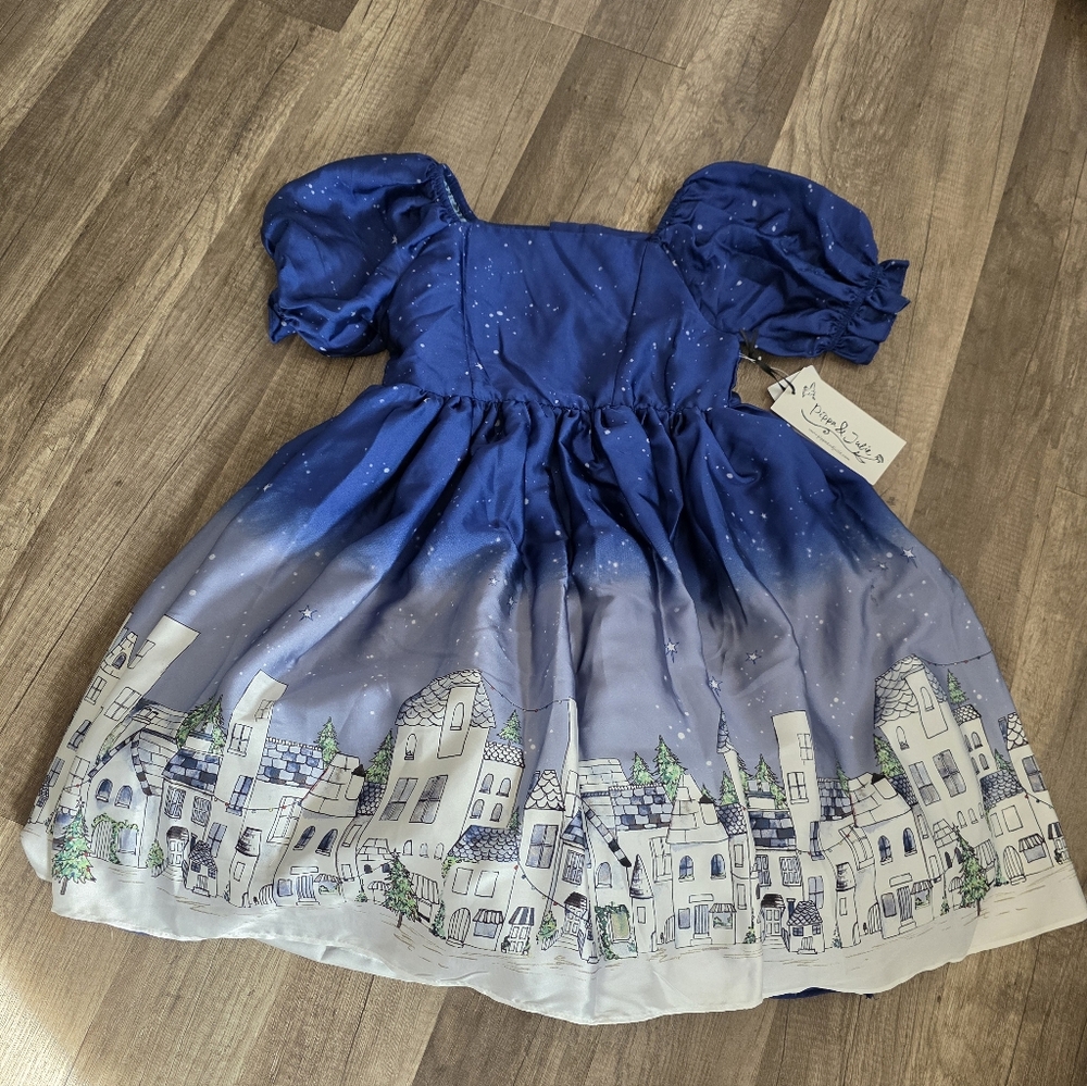 Nwt Pippa & Julie Nordstrom Christmas Village Toddler Snow Puff Dress Boden 6x